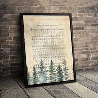 Vintage Christmas Carol Sheet Music Canvas Print, Hark the Herald Angels Sing Canvas Wall Art, Religious Pine Tree Wall Decor Present Art