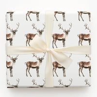 Woodland Animal Gift Wrap, Watercolor Reindeer Wrapping Paper, Rustic Caribou Wrapping Paper, Festive Christmas Holiday Present Wrap