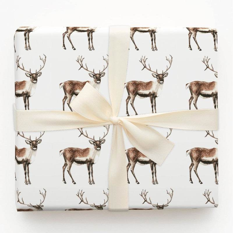 Woodland Animal Gift Wrap, Watercolor Reindeer Wrapping Paper, Rustic Caribou Wrapping Paper, Festive Christmas Holiday Present Wrap