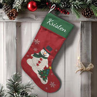 Custom Name Holiday Stocking, Personalized Snowman Christmas Stocking, Adorable Winter Character Xmas Stocking, Family Fireplace Mantle Decor