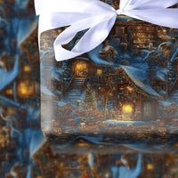 Snowy Cabin Holiday Gift Wrap, Night Christmas Village Wrapping Paper, Winter Wonderland Wrapping Paper, Comfy Festive Present Gift Wrap Roll