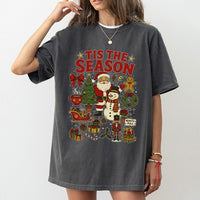 Santa Claus Snowman Graphic T-Shirt, Tis the Season Christmas Shirt, Retro Holiday Party Tee, Festive Family Tee, Unisex Xmas Present