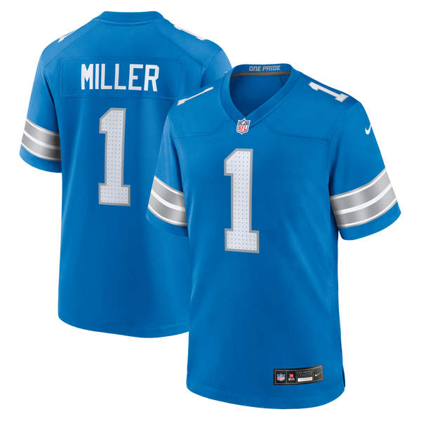 Detroit Lions Blake Miller Blue 2026 NFL Draft First Round Pick No. 17 Team Game Jersey