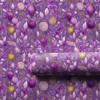 Luxury Ornament Holiday Wrapping Paper, Purple and Gold Christmas Wrapping Paper, Elegant Bauble Wrapping Paper, Festive Winter Gift Wrap