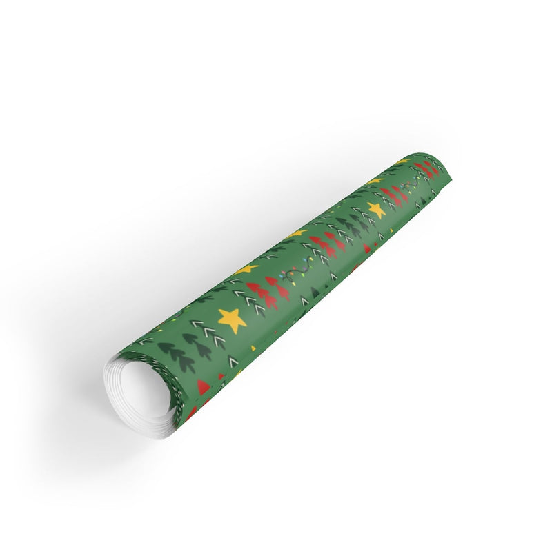 Festive Star and Lights Gift Wrap, Christmas Tree Wrapping Paper, Holiday Pattern Wrapping Paper, Xmas Present Paper Roll, Winter Gift Wrap