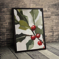 Minimalist Red Berry Wall Art, Abstract Christmas Holly Canvas Art, Botanical Holiday Canvas Print, Winter Seasonal Festive Home Wall Decor