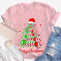 Festive Merry Tree Graphic Tee, Christmas Candy Tree T-Shirt, Holiday Candy Cane Christmas Shirt, Adorable Winter Apparel, Christmas Present