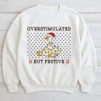 Humorous Christmas Goose Crewneck, Overstimulated but Festive Goose Sweatshirt, Ugly Holiday Goose Sweater, Silly Animal Xmas Pullover Shirt