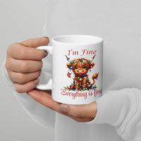 Tangled Lights Coffee Cup, Highland Cow Christmas Mug, Im Fine Everything Is Fine Ceramic Mug, Holiday Cow Lover Present, Secret Santa Cup