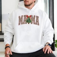 Festive Holiday Mama Sweatshirt, Leopard Mama Christmas Tree Hoodie, Comfy Christmas Tree Pullover, Mother's Day 2026 Mama Sweater