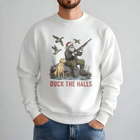 Santa Duck Hunting Sweatshirt, Duck the Halls Christmas Sweatshirt, Humorous Duck Hunter Crewneck, Holiday Hunting Pullover, Hunter Dad Present