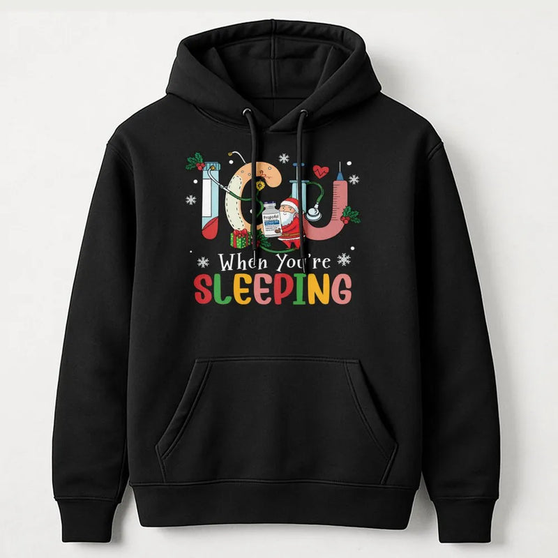 Intensive Care Unit Holiday Hoodie, ICU Nurse Christmas Hoodie, Humorous Medical Nursing Xmas Hoodie, Hospital Staff Graphic Sweatshirt