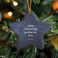 Starry Night Sky Keepsake from Son, Mom Guiding Star Ornament, Ceramic Christmas Star Ornament, Mother Holiday Decor Star Tree Ornament
