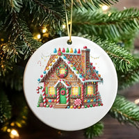 Holiday Candy Cottage Tree Ornament, Gingerbread House Christmas Ornament, Glossy Ceramic Keepsake Ornament, Festive Xmas Home Decor