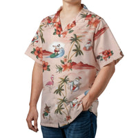 Humorous Tropical Holiday Aloha Shirt, Surfing Santa Christmas Hawaiian Shirt, Beach Santa Button Down Shirt, Xmas Vacation Present for Men