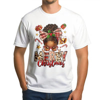 Afrocentric Holiday Woman T-Shirt, African American Merry Christmas T-Shirt, Melanin Queen Xmas Graphic Tee, Festive Black Holiday Shirt