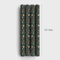 Rustic Holiday Gift Wrap, Vintage Gift Box Wrapping Paper, Christmas Present Wrapping Paper Roll, Dark Green Xmas Wrap