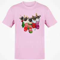 Humorous Xmas Pug Dog Shirt, Pug Christmas Socks T-Shirt, Holiday Animal Graphic Tee, Christmas Puppy Santa T-Shirt, Dog Lover Present