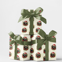 Black Bear Christmas Gift Wrap, Festive Bear Wreath Wrapping Paper, Watercolor Woodland Animal Paper Roll, Rustic Holiday Gift Wrap