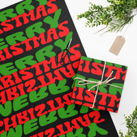 Vintage Typography Holiday Gift Wrap, Retro Wavy Merry Christmas Wrapping Paper, 70s Xmas Wrapping Paper Roll, Festive Present Gift Wrap