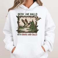 Duck Hunting Christmas Hoodie, Deck the Halls with Ducks and Calls Hoodie, Humorous Hunter Xmas Hoodie, Winter Holiday Pullover Sweatshirt