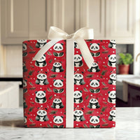 Adorable Animal Christmas Gift Wrap, Red Panda Santa Hat Wrapping Paper, Festive Red Holiday Present Paper, Kids Xmas Wrapping Paper