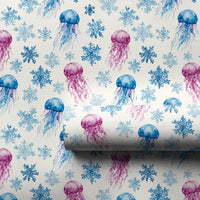 Winter Ocean Christmas Wrapping Paper, Watercolor Jellyfish Snowflake Wrapping Paper, Coastal Holiday Wrapping Paper, Whimsical Gift Wrap