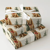 Dog with Red Bow Holiday Gift Wrap, Golden Retriever Christmas Wrapping Paper, Festive Puppy Wrapping Paper, Dog Lover Present Packaging