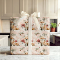 Watercolor Poinsettia Gift Wrap, Winter Fox Wrapping Paper, Woodland Red Fox Wrapping Paper, Christmas Holiday Floral Gift Wrap