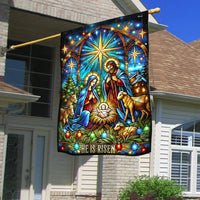 Double-Sided Holy Night Holiday Yard Flag, Nativity Scene Garden Flag Stained Glass Christmas Art, Christian Lawn Decor Present