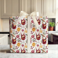 Watercolor Holiday Drink Gift Wrap, Mulled Wine Christmas Wrapping Paper, Festive Winter Wrapping Paper, Comfy Xmas Beverage Gift Wrap Roll