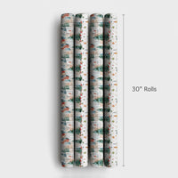 Watercolor NYC Urban Gift Wrap, Christmas City Skyline Wrapping Paper, Winter Pine Tree Present Wrap, Festive Holiday Packaging