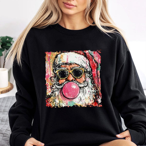 Retro Bubblegum Santa Crewneck, Cool Santa Bubble Gum Sweatshirt, Humorous Santa Christmas Sweater, Vintage Holiday Graphic S
