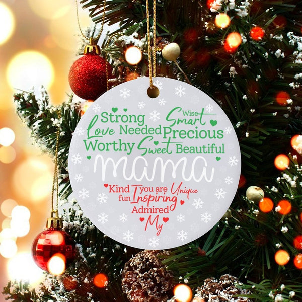 Sentimental Mom Ceramic Ornament, Mama Word Cloud Christmas Ornament, Meaningful Mother Holiday Tree Ornament, Present for Mo