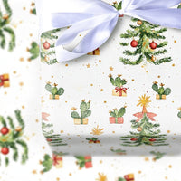 Desert Cactus Gift Wrap, Southwestern Christmas Wrapping Paper, Watercolor Tree Gift Wrapping Paper, Holiday Present Wrap, Xmas Present Paper