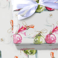 Pink Green Christmas Wrapping Paper, Watercolor Ornament Wrapping Paper, Holiday Bauble Wrapping Paper, Festive Winter Holiday Gift Wrap