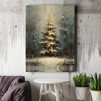 Impressionist Snowy Forest Landscape Print, Christmas Tree Canvas Wall Art, Winter Wonderland Decor, Festive Holiday Canvas Present