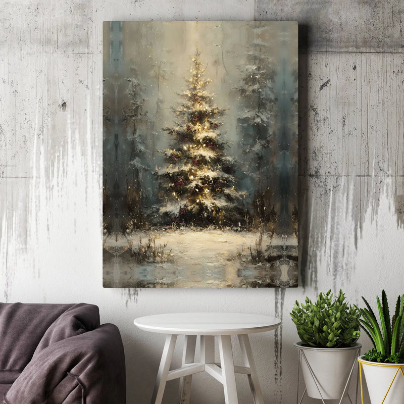 Impressionist Snowy Forest Landscape Print, Christmas Tree Canvas Wall Art, Winter Wonderland Decor, Festive Holiday Canvas Present