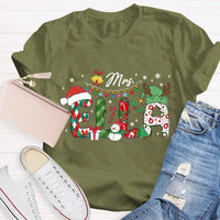 Custom Name Holiday Lights Tee, Personalized Christmas Snowman T-Shirt, Adorable Winter Xmas Shirt, Matching Family Christmas Tee Shirt Present