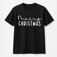 Minimalist Typographic Script Tee, Merry Christmas T-Shirt, Festive Holiday Season Shirt, Adorable Christmas Eve Graphic Top Present for Her