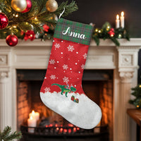 Green Plaid Holiday Stocking, Dinosaur Christmas Stocking, Custom Dino Velboa Stocking, Festive Fireplace Mantle Decor, Kids Christmas Present