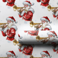 Christmas Musician Wrapping Paper Roll, Watercolor Santa Trumpet Wrapping Paper, Vintage Santa Gift Wrap, Holiday Music Wrapping Paper Roll