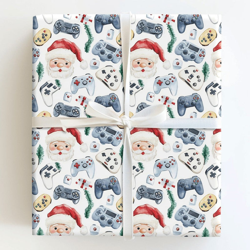 Video Game Controller Gift Wrap, Gamer Santa Christmas Wrapping Paper, Retro Gamer Wrapping Paper, Kids Gaming Holiday Gift Wrap Roll