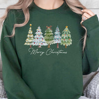 Watercolor Xmas Tree Sweatshirt, Merry Christmas Tree Sweatshirt, Festive Holiday Sweatshirt, Adorable Winter Graphic Crewneck, Holiday Present