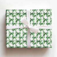 Watercolor Ribbon Bow Gift Wrap, Green Bows Wrapping Paper, Aesthetic Green Bow Gift Wrap, Christmas Holiday Wrapping Paper