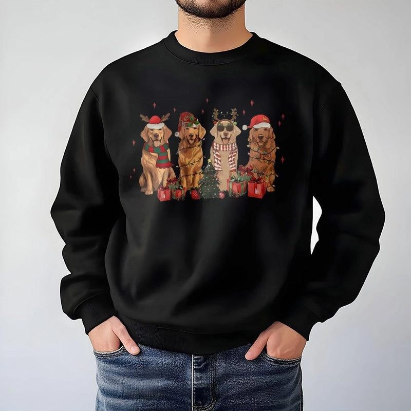 Adorable Festive Dog Crewneck, Golden Retriever Christmas Sweatshirt, Retro Dog Lover Holiday Sweater, Dog Mom Xmas Pullover, Winter Present