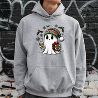 Adorable Holiday Ghost Hooded Sweatshirt, Christmas Ghost Hoodie, Spooky Spirit Ghost Hoodie, Comfy Xmas Pullover, Adorable Christmas Hoodie Present