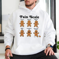 Humorous Nurse Christmas Sweatshirt, Gingerbread Pain Scale Hoodie, Adorable Nursing Humor Hooded Pullover, RN Medical Staff Holiday Nurse Hoodie