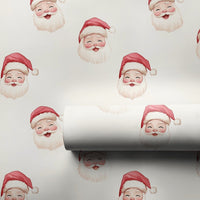 Adorable Santa Face Holiday Gift Wrap, Watercolor Santa Claus Wrapping Paper, Cream Christmas Wrapping Paper, Whimsical Holiday Gift Wrap Roll