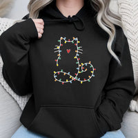 Fairy Lights Kitty Sweatshirt, Cat Christmas Hoodie, Adorable Cat Holiday Hooded Pullover, Festive Kitten Christmas Hoodie, Present for Cat Lovers